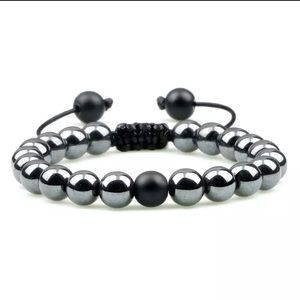 Mens Hematite black onyx bracelet beaded crystal bracelet